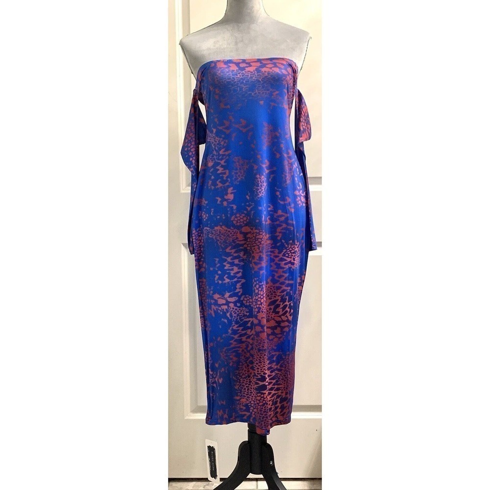 New Strapless Dress Women Sexy Off Shoulder Beach Sz L Blue Summer Vacation